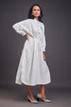 Deepika Arora_White 100% Cotton Solid Patchwork High Neck Cheeta Oversized Shirt Dress _at_Aza_Fashions