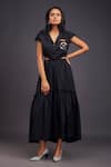 Buy_Deepika Arora_Black 100% Cotton Embellished Charms Notched Lapel Solid Tiered Long Dress 