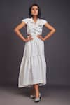 Buy_Deepika Arora_White 100% Cotton Embellished Charms Notched Waist Cutout Tiered Maxi Dress _at_Aza_Fashions