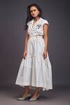 Deepika Arora_White 100% Cotton Embellished Charms Notched Waist Cutout Tiered Maxi Dress _Online_at_Aza_Fashions