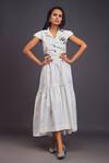 Shop_Deepika Arora_White 100% Cotton Embellished Charms Notched Waist Cutout Tiered Maxi Dress _Online_at_Aza_Fashions