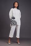 Buy_Deepika Arora_White 100% Cotton Solid Patchwork High Neck Cheeta Shirt With Pant _at_Aza_Fashions