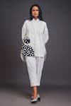 Deepika Arora_White 100% Cotton Solid Patchwork High Neck Cheeta Shirt With Pant _at_Aza_Fashions