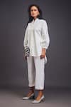 Buy_Deepika Arora_White 100% Cotton Solid Patchwork High Neck Cheeta Shirt With Pant 