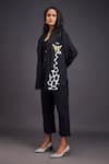 Deepika Arora_Black 100% Cotton Solid Patchwork High Neck Giraffe Shirt Pant Set _at_Aza_Fashions