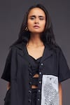 Deepika Arora_Black 100% Cotton Solid Patchwork Notched Lapel Cheeta Shirt With Shorts Set _at_Aza_Fashions