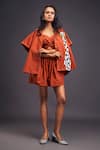 Deepika Arora_Orange 100% Cotton Solid Patchwork Notched Lapel Giraffe Shirt With Shorts Set _at_Aza_Fashions