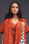 Buy_Deepika Arora_Orange 100% Cotton Solid Patchwork Notched Lapel Giraffe Shirt With Shorts Set 