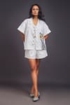 Shop_Deepika Arora_White 100% Cotton Solid Patchwork Notched Lapel Shirt With Shorts Set _at_Aza_Fashions