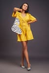 Buy_Deepika Arora_Yellow 100% Cotton Solid Patchwork Cheeta Oversized Shirt With Shorts Set _at_Aza_Fashions