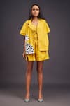 Buy_Deepika Arora_Yellow 100% Cotton Solid Patchwork Cheeta Oversized Shirt With Shorts Set 