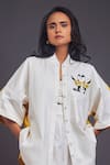 Deepika Arora_White 100% Cotton Solid Patchwork High Neck Giraffe Shirt With Pant Set _Online_at_Aza_Fashions