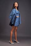 Buy_Deepika Arora_Blue 100% Cotton Solid Patchwork High Neck Deer Oversized Shirt With Shorts Set 