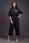 Buy_Deepika Arora_Black 100% Cotton Badge Mandarin Collar Detailed Front Jumpsuit _at_Aza_Fashions