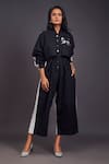 Buy_Deepika Arora_Black 100% Cotton Badge Mandarin Collar Detailed Front Jumpsuit _Online_at_Aza_Fashions