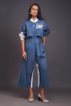 Buy_Deepika Arora_Blue 100% Cotton Badge Mandarin Collar Detailed Jumpsuit _at_Aza_Fashions