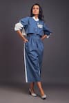 Buy_Deepika Arora_Blue 100% Cotton Badge Mandarin Collar Detailed Jumpsuit _Online_at_Aza_Fashions