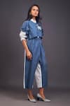 Shop_Deepika Arora_Blue 100% Cotton Badge Mandarin Collar Detailed Jumpsuit _Online_at_Aza_Fashions