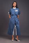 Deepika Arora_Blue 100% Cotton Badge Mandarin Collar Detailed Jumpsuit _at_Aza_Fashions