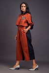 Deepika Arora_Orange 100% Cotton Badge Mandarin Collar Color Block Jumpsuit _Online_at_Aza_Fashions