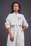 Deepika Arora_White 100% Cotton Badge Mandarin Collar Detailed Jumpsuit _Online_at_Aza_Fashions