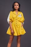 Buy_Deepika Arora_Yellow 100% Cotton Badge Lapel Tie-up Waist Jumpsuit _Online_at_Aza_Fashions