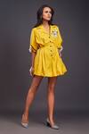 Shop_Deepika Arora_Yellow 100% Cotton Badge Lapel Tie-up Waist Jumpsuit 