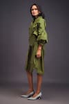 Buy_Deepika Arora_Green 100% Cotton Applique Flower Band Collar Shirt Dress With Corset Belt 