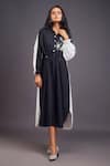 Buy_Deepika Arora_Black 100% Cotton Badge Mandarin Collar Detailed Oversized Dress _at_Aza_Fashions