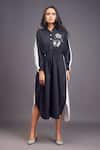 Deepika Arora_Black 100% Cotton Badge Mandarin Collar Detailed Oversized Dress _Online_at_Aza_Fashions