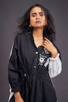 Shop_Deepika Arora_Black 100% Cotton Badge Mandarin Collar Detailed Oversized Dress _Online_at_Aza_Fashions