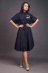 Buy_Deepika Arora_Black 100% Cotton Patchwork Flower High Pleat Detailed Shirt Dress _at_Aza_Fashions