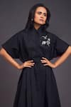 Shop_Deepika Arora_Black 100% Cotton Patchwork Flower High Pleat Detailed Shirt Dress _Online_at_Aza_Fashions