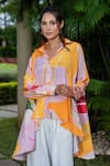 saangi by shubhangi_Multi Color French Crepe Printed Abstract Collar Asymmetric Shirt _Online