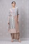 Buy_Niki Mahajan_Beige Crepe Printed Vintage Floral Round Beaded Kurta With Draped Pant _at_Aza_Fashions