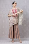 Buy_Niki Mahajan_Beige Crepe Printed Vintage Floral Round Geometric Short Kurta With Pant _at_Aza_Fashions