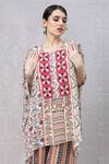 Niki Mahajan_Beige Crepe Printed Vintage Floral Round Geometric Short Kurta With Pant _at_Aza_Fashions