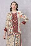 Niki Mahajan_Beige Crepe Beads, Embroidery Round Neck Vintage Floral Print Kurta Pant Set _at_Aza_Fashions