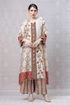Buy_Niki Mahajan_Beige Crepe Beads Round Neck Botanic Print A-line Kurta With Pant _at_Aza_Fashions