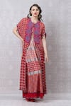 Buy_Niki Mahajan_Red Crepe Beads Handblock Print Cape With Skirt _at_Aza_Fashions