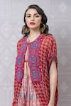 Shop_Niki Mahajan_Red Crepe Beads Handblock Print Cape With Skirt _Online_at_Aza_Fashions