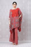 Buy_Niki Mahajan_Red Crepe Hand Block Printed Vintage Floral Boat Top With Pant _at_Aza_Fashions