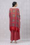 Shop_Niki Mahajan_Red Crepe Hand Block Printed Vintage Floral Boat Top With Pant _at_Aza_Fashions