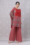 Shop_Niki Mahajan_Red Crepe Hand Block Printed Vintage Floral Boat Top With Pant _Online_at_Aza_Fashions