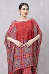 Buy_Niki Mahajan_Red Crepe Hand Block Printed Vintage Floral Boat Top With Pant 