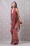 Shop_Niki Mahajan_Red Crepe Tassels Handblock Print Pre-draped Saree With Bralette _at_Aza_Fashions