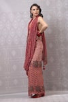 Shop_Niki Mahajan_Red Crepe Tassels Handblock Print Pre-draped Saree With Bralette _Online_at_Aza_Fashions
