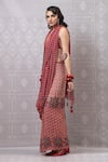 Niki Mahajan_Red Crepe Tassels Handblock Print Pre-draped Saree With Bralette _at_Aza_Fashions