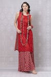 Buy_Niki Mahajan_Red Crepe Embroidery Round Neck Floral Lace Work Kurta With Pant _at_Aza_Fashions