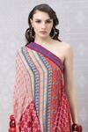Niki Mahajan Red Crepe Handblock Printed Vintage Floral One-shoulder Draped Dress at Aza Fashions Niki Mahajan_Red Crepe Handblock Printed Vintage Floral One-shoulder Draped Dress _at_Aza_Fashions